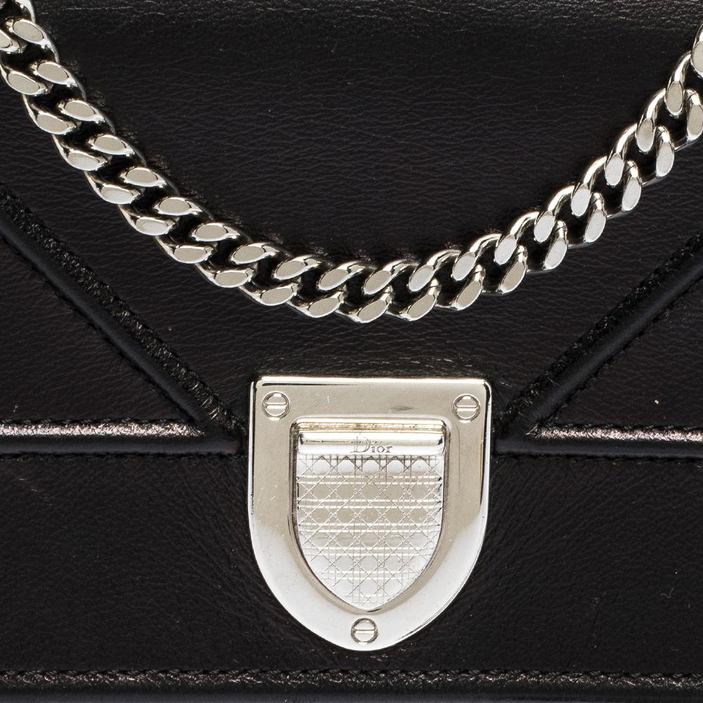 Dior Black Leather Diorama Wallet on chain 2