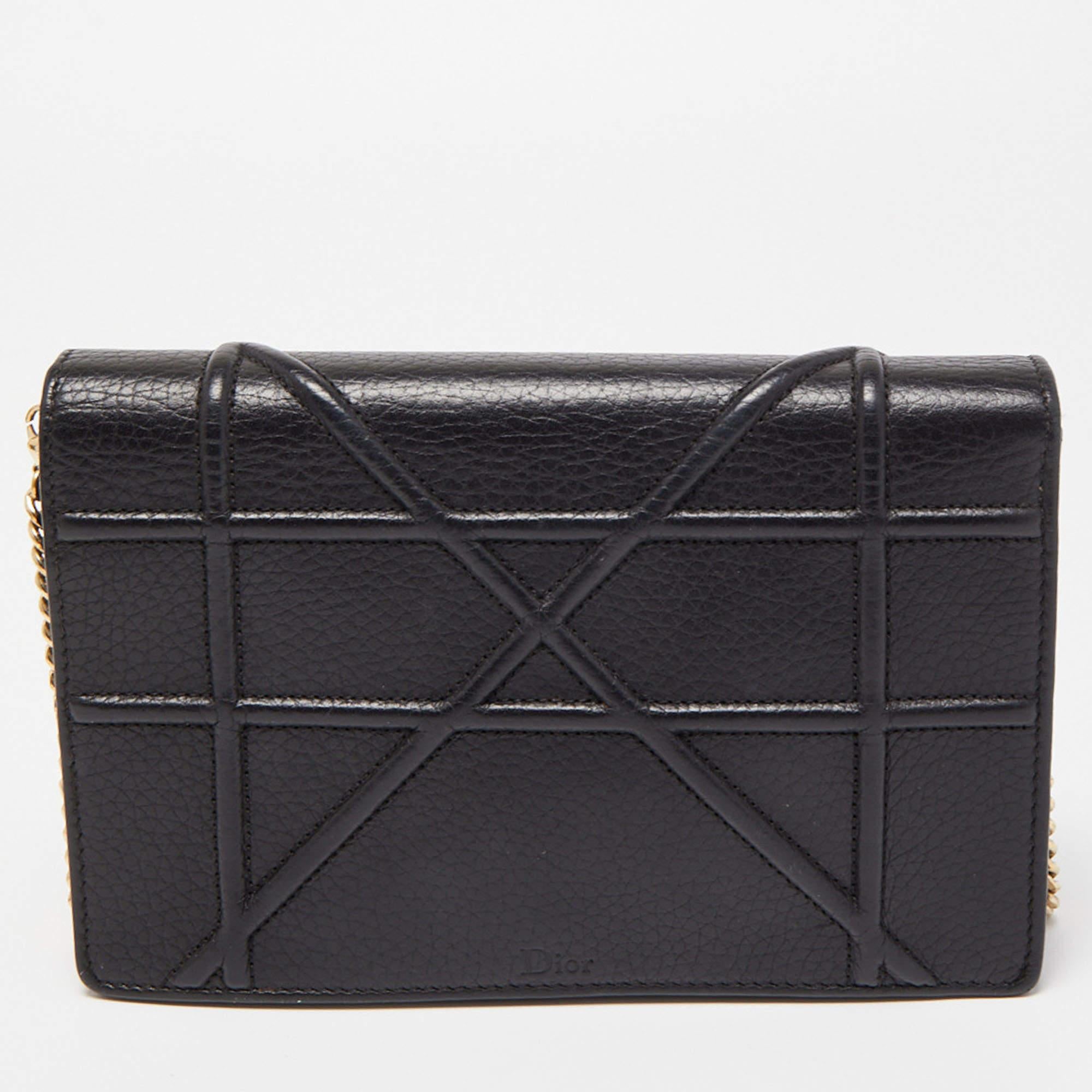 Dior Black Leather Diorama Wallet on Chain 2