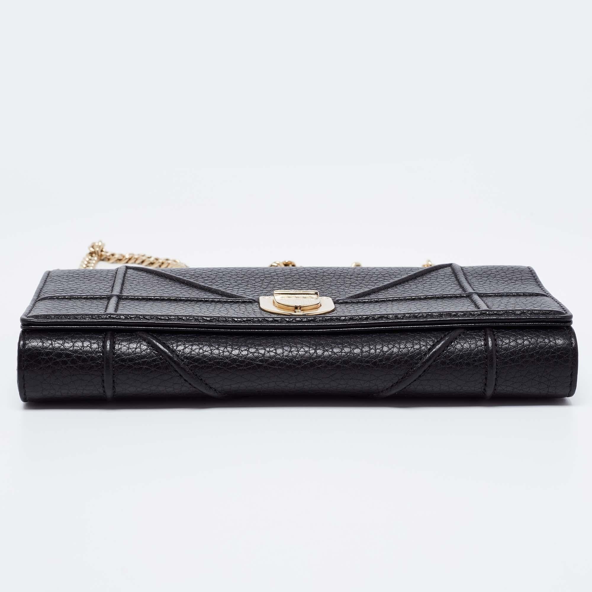 Dior Black Leather Diorama Wallet on Chain 4