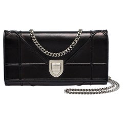 Dior Black Leather Diorama Wallet on chain
