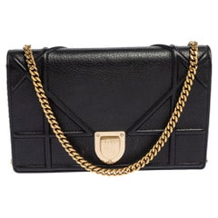 Dior Black Leather Diorama Wallet on Chain