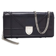 Dior Black Leather Diorama Wallet on Chain