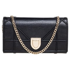Dior Black Leather Diorama Wallet on Chain