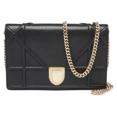 Dior Black Leather Diorama Wallet On Chain