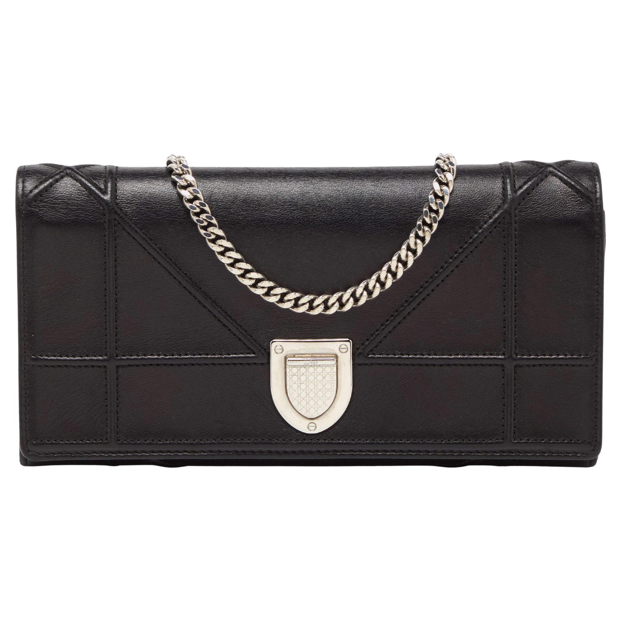 Dior Black Leather Diorama Wallet On Chain