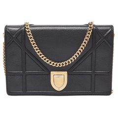 Dior Black Leather Diorama Wallet on Chain