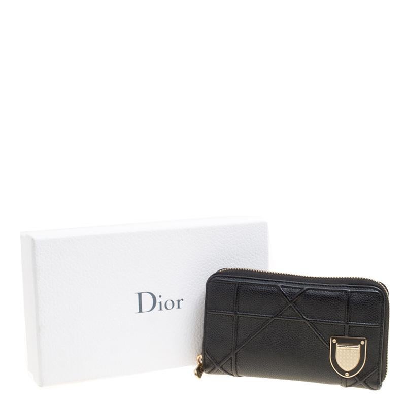 Dior Black Leather Diorama Zip Around Wallet 5