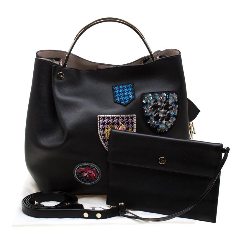 Dior Black Leather Diorific Patch Bucket Bag 7