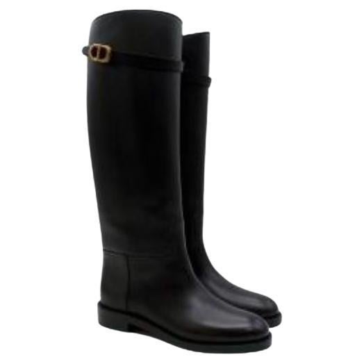 Dior Black Leather Empreinte Knee Boots For Sale