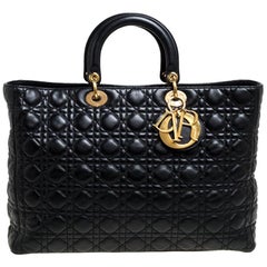 Dior Black Leather Extra Large Lady Dior Tote