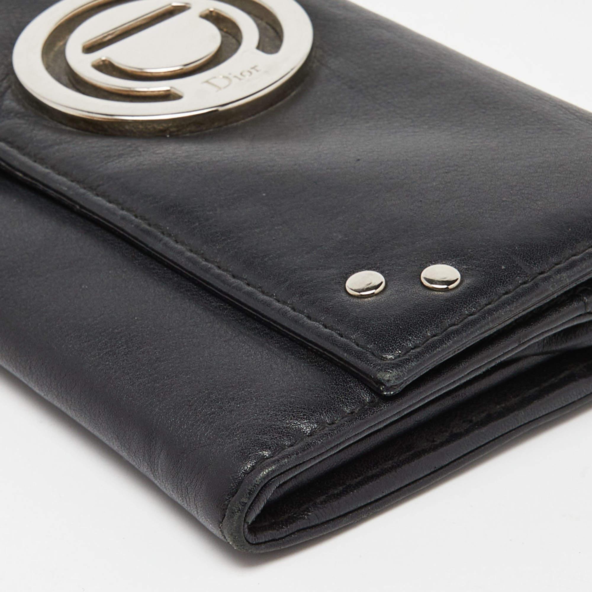 Dior Black Leather Flap Continental Wallet For Sale 6