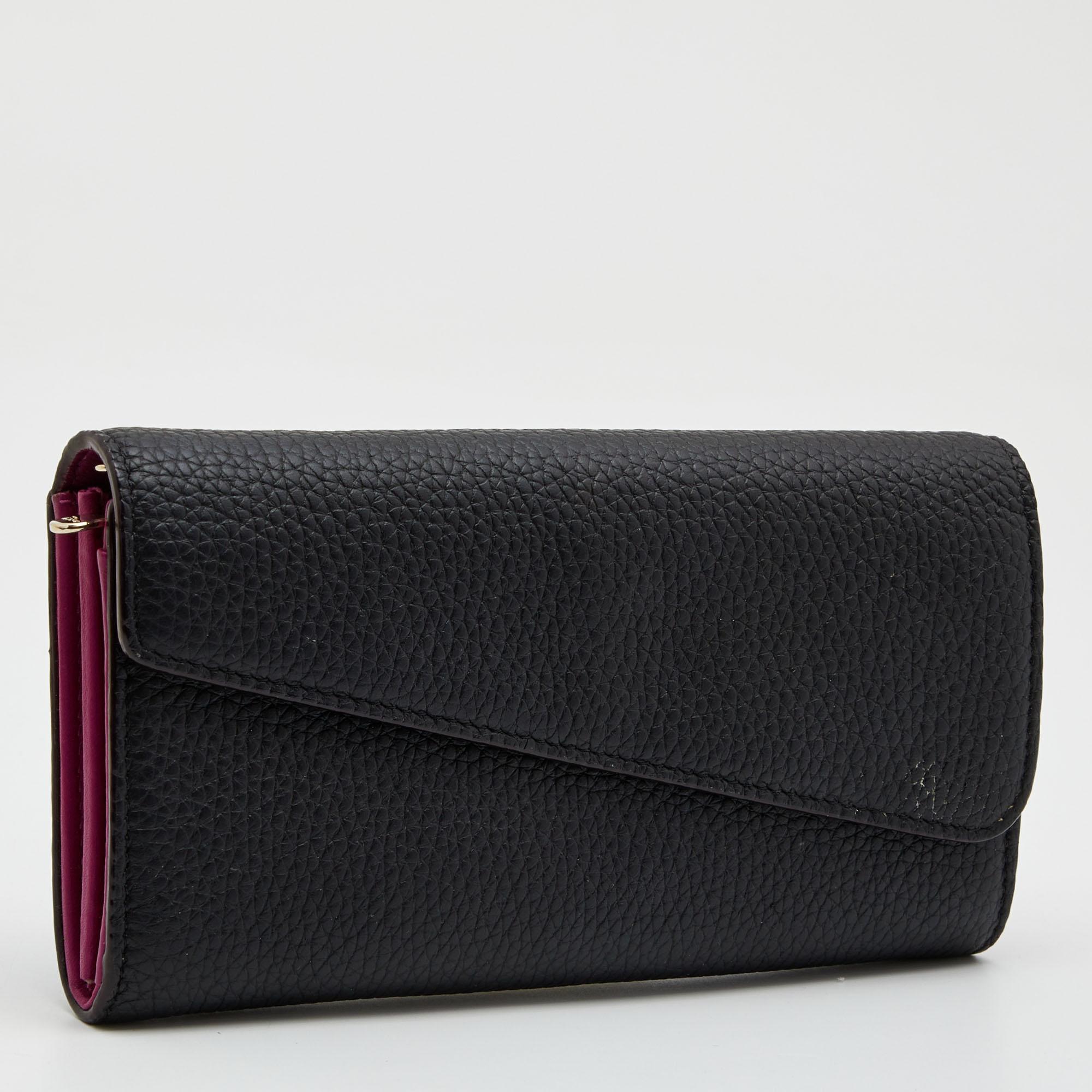 Dior Black Leather Flap Continental Wallet In Good Condition In Dubai, Al Qouz 2