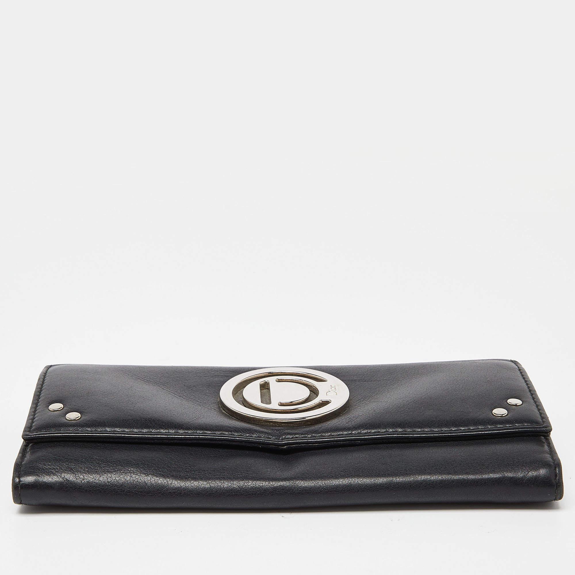 Dior Black Leather Flap Continental Wallet For Sale 2