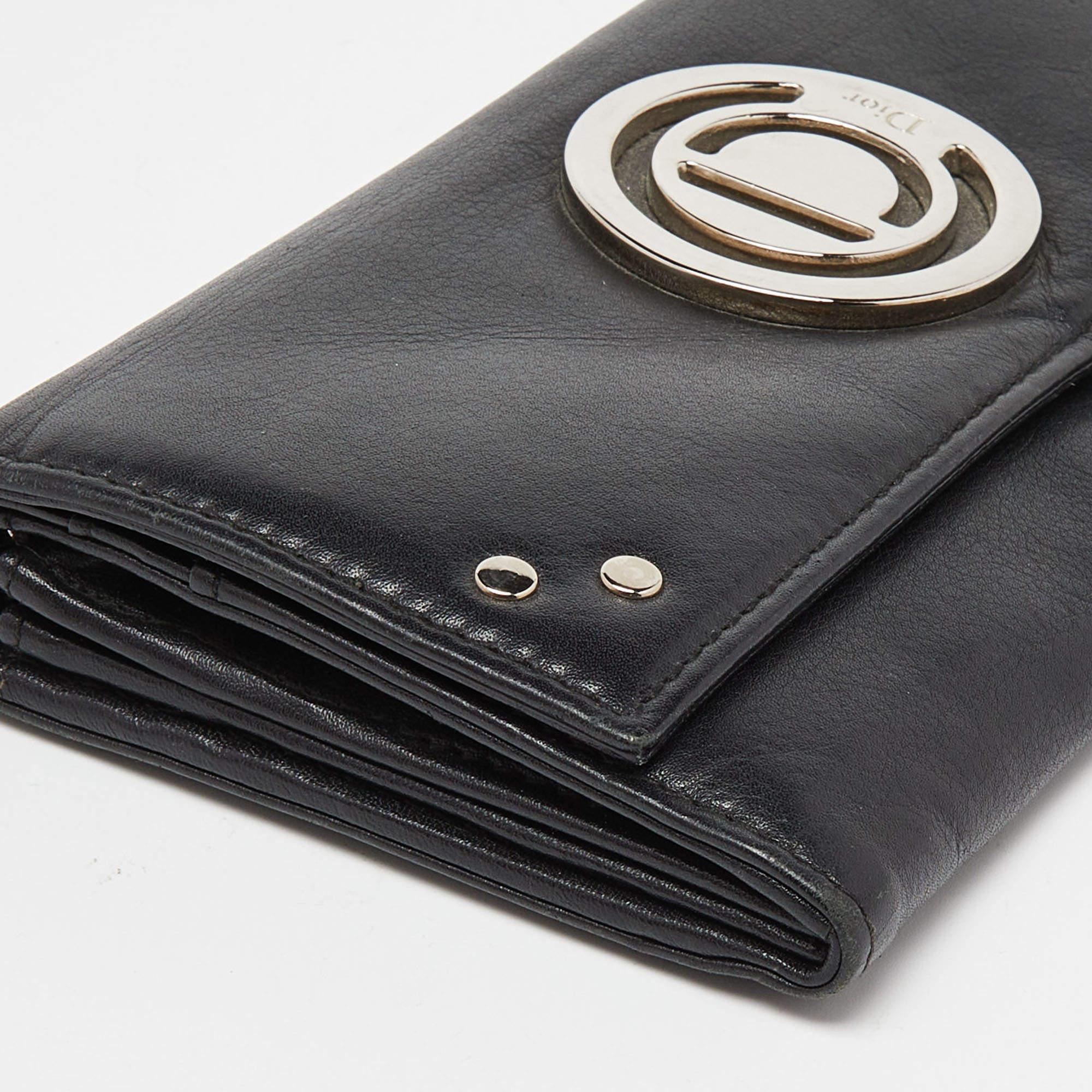Dior Black Leather Flap Continental Wallet For Sale 5