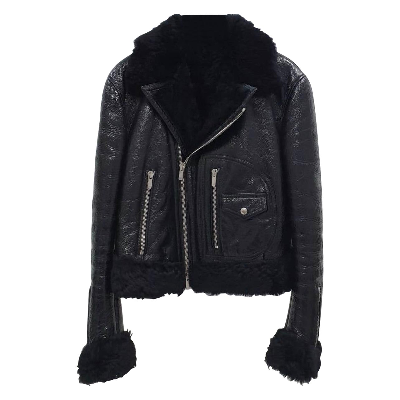 Dior Black Leather Fur Biker Jacket