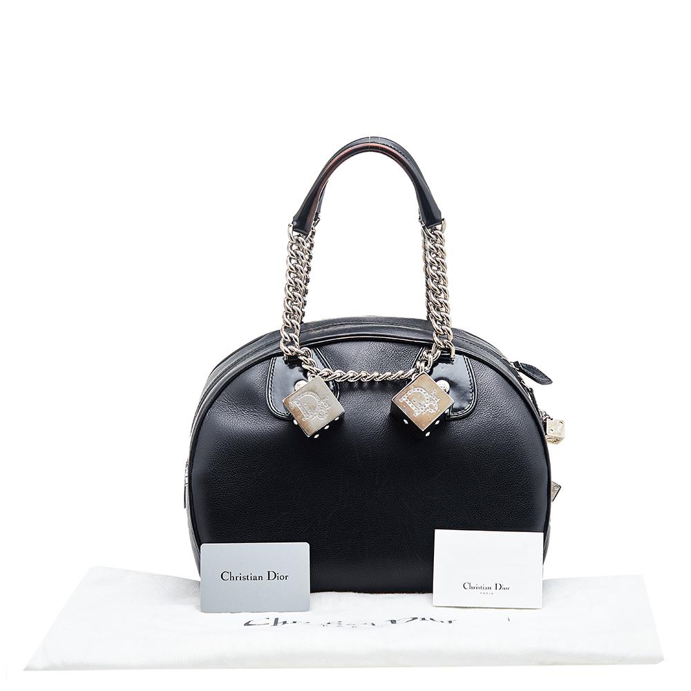 Dior Black Leather Gambler Dice Bowler Bag 5