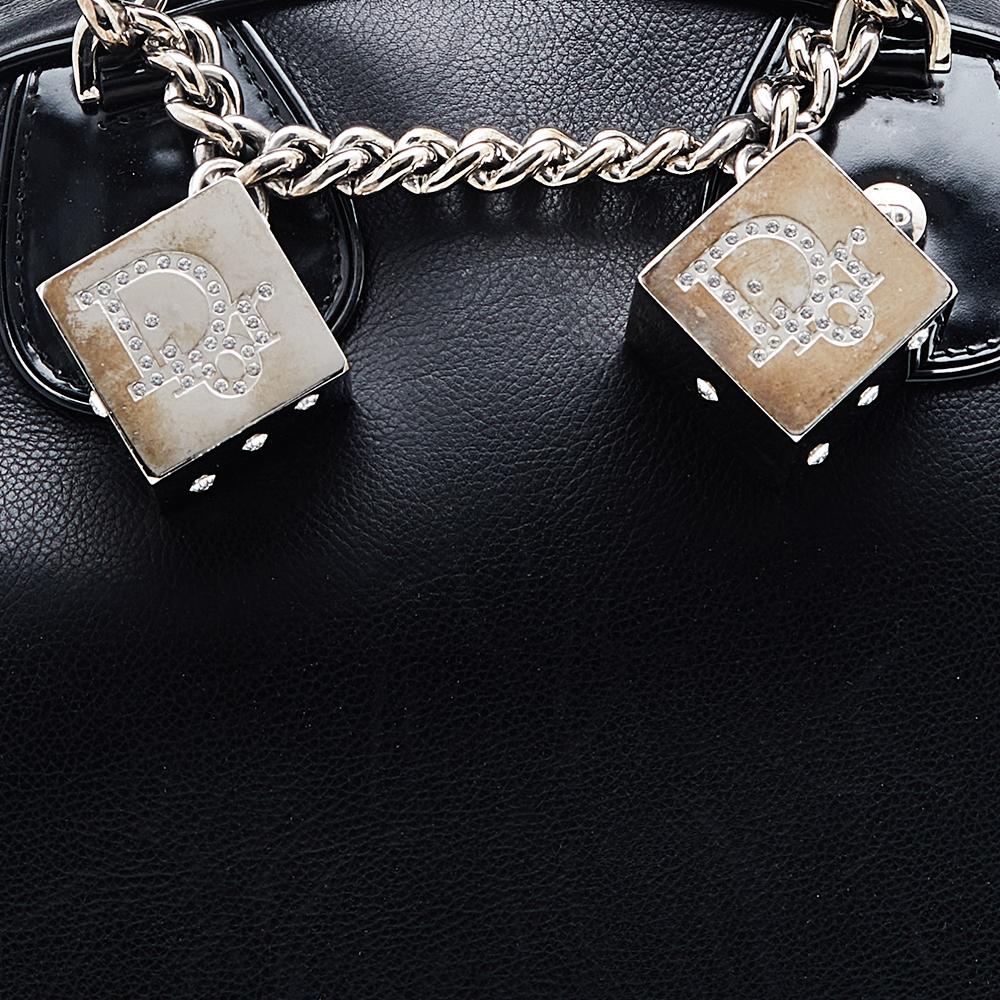 Women's Dior Black Leather Gambler Dice Bowler Bag