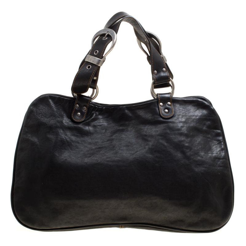 Women's Dior Black Leather Gaucho Shoulder Bag