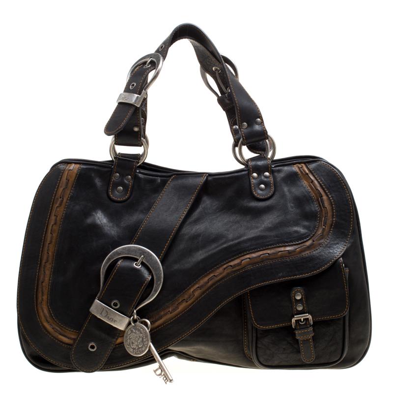 Dior Black Leather Gaucho Shoulder Bag