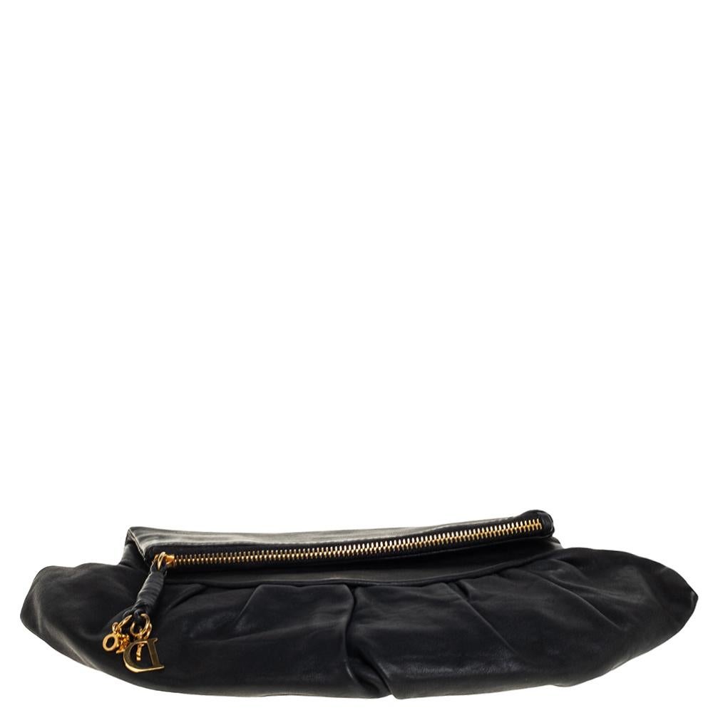 Dior Black Leather Gipsy Fold Over Clutch 6