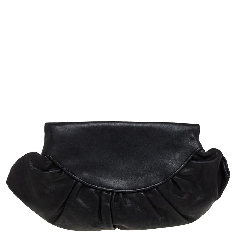 Women's Dior Black Leather Gipsy Fold Over Clutch
