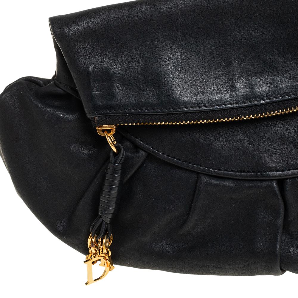Dior Black Leather Gipsy Fold Over Clutch 5