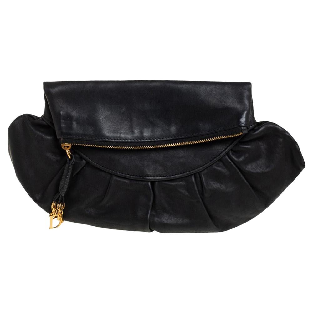 Dior Black Leather Gipsy Fold Over Clutch