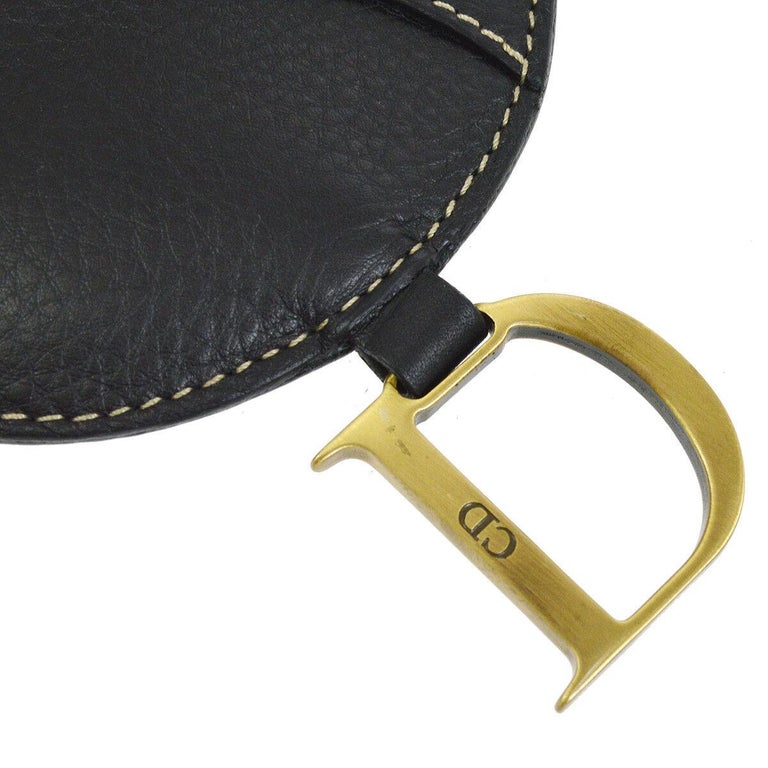 Dior Black Leather Gold 'D' Charm Stitch Fanny Pack Waist Bum Belt Bag