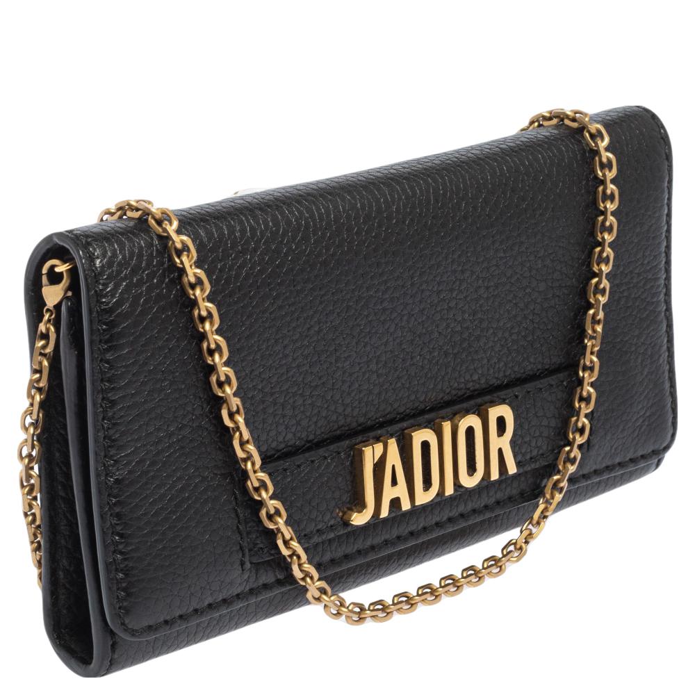 Dior Schwarzes Leder J'Adior Croisiere Portemonnaie an Kette Damen
