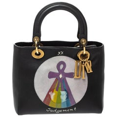 Dior Black Leather Judgement Handpainted Lady Dior Tote