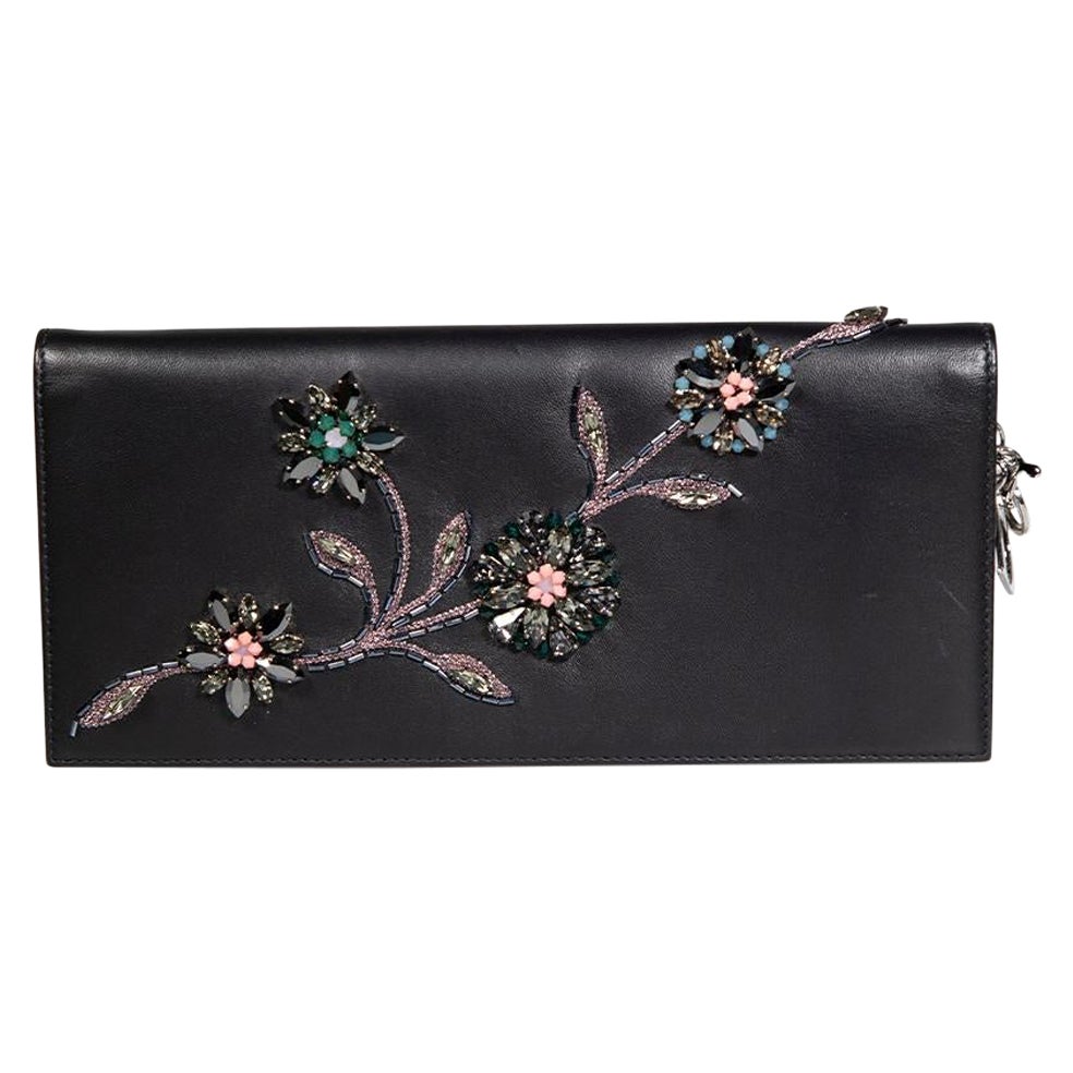 Dior Black Leather Lady Dior Embellished Clutch