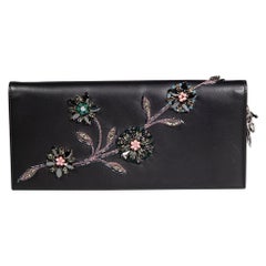 Dior Black Leather Lady Dior Embellished Clutch