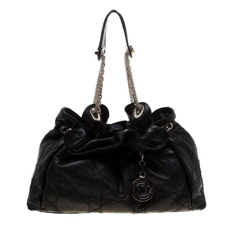 Dior Black Leather Large Cannage Le Trente Hobo For Sale at 1stDibs