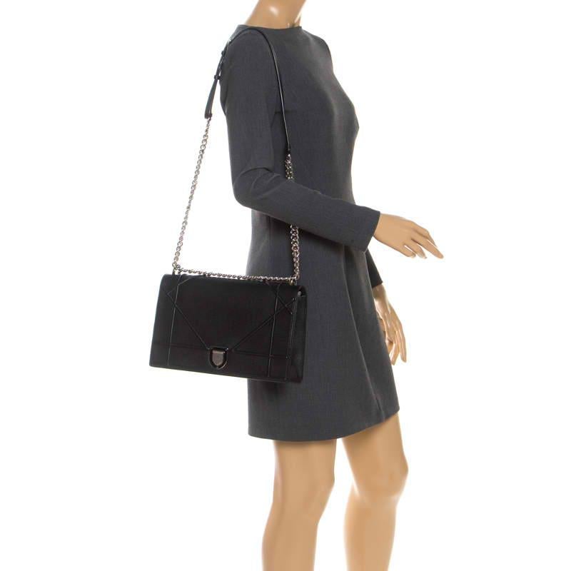Dior Black Leather Large Diorama Flap Shoulder Bag In Excellent Condition In Dubai, Al Qouz 2