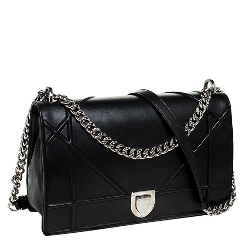 Women's Dior Black Leather Large Diorama Flap Shoulder Bag