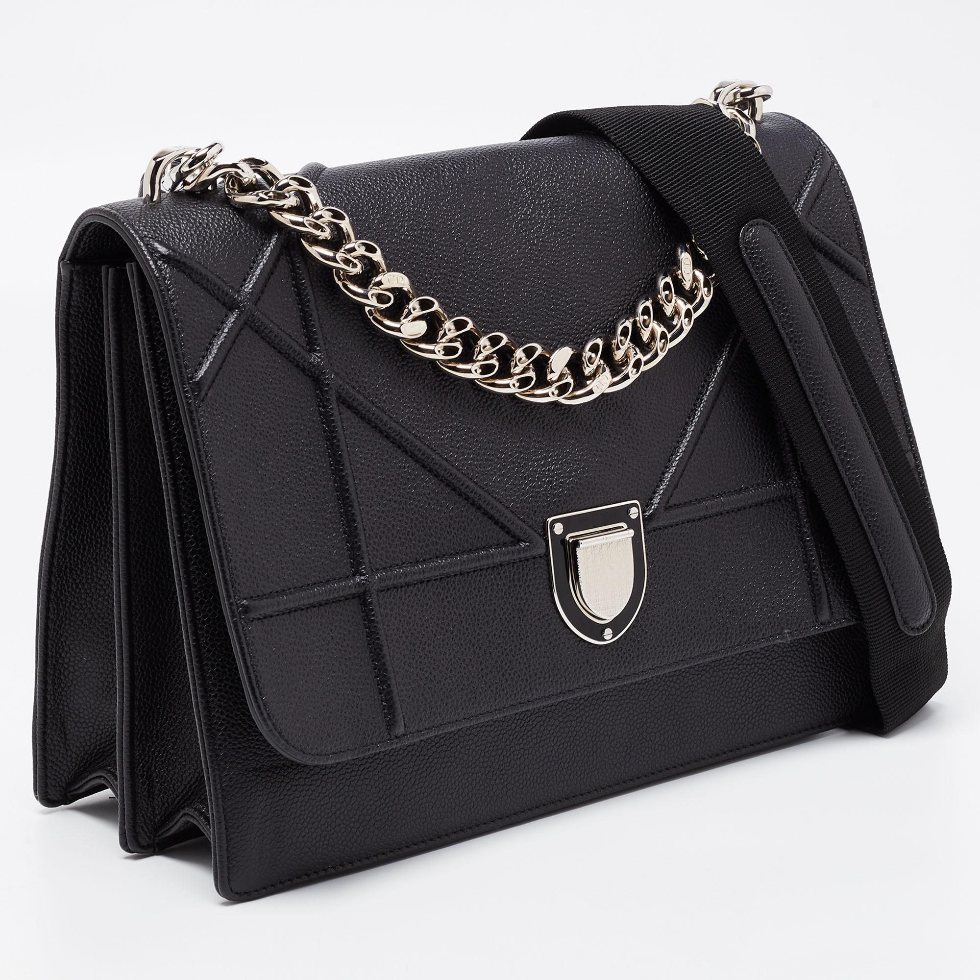 Women's Dior Black Leather Large Diorama Flap Shoulder Bag