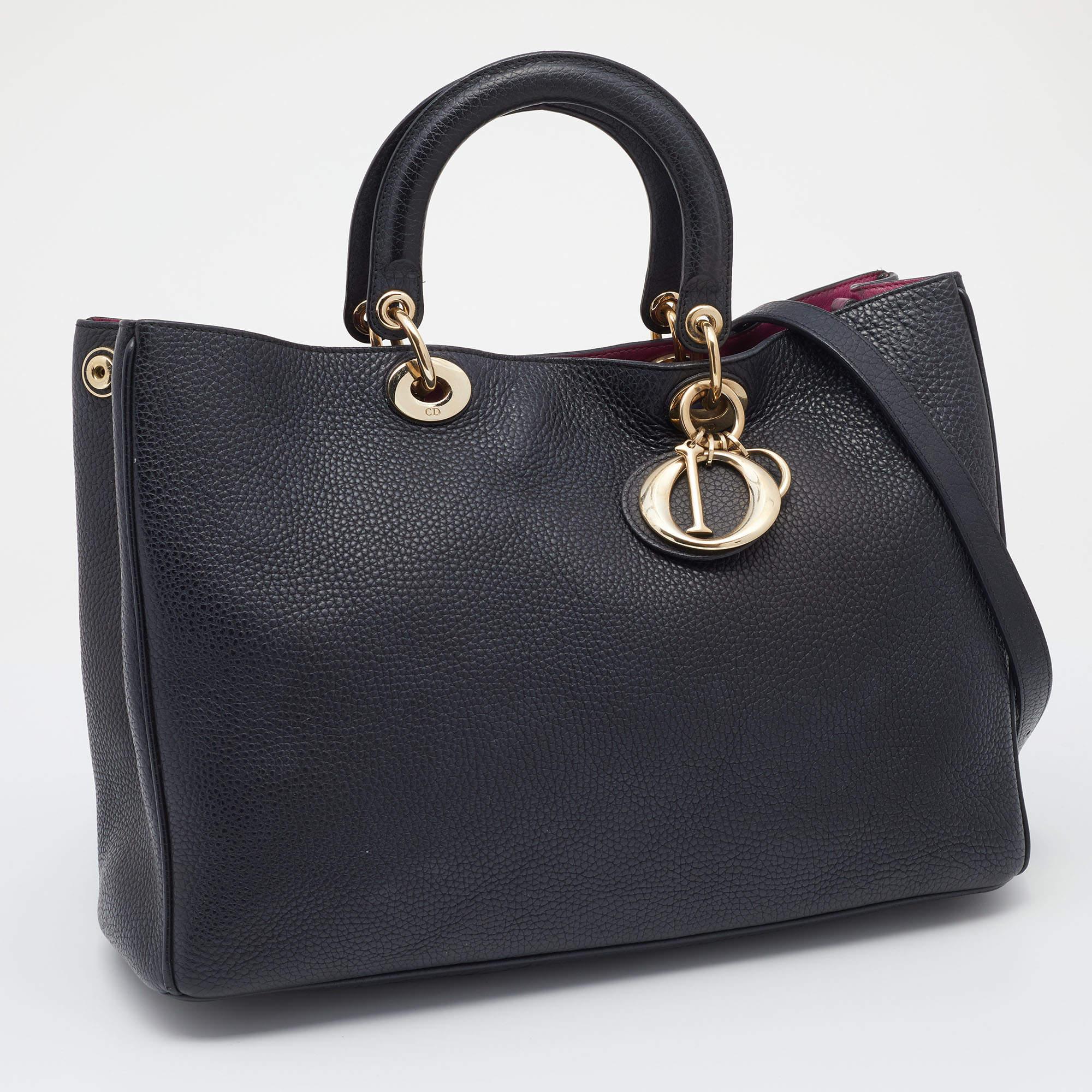  Dior Black Leather Large Diorissimo Shopper Tote Pour femmes 