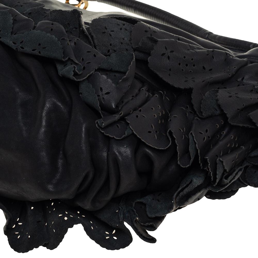 Dior Black Leather Large Gypsy Ruffle Hobo 5