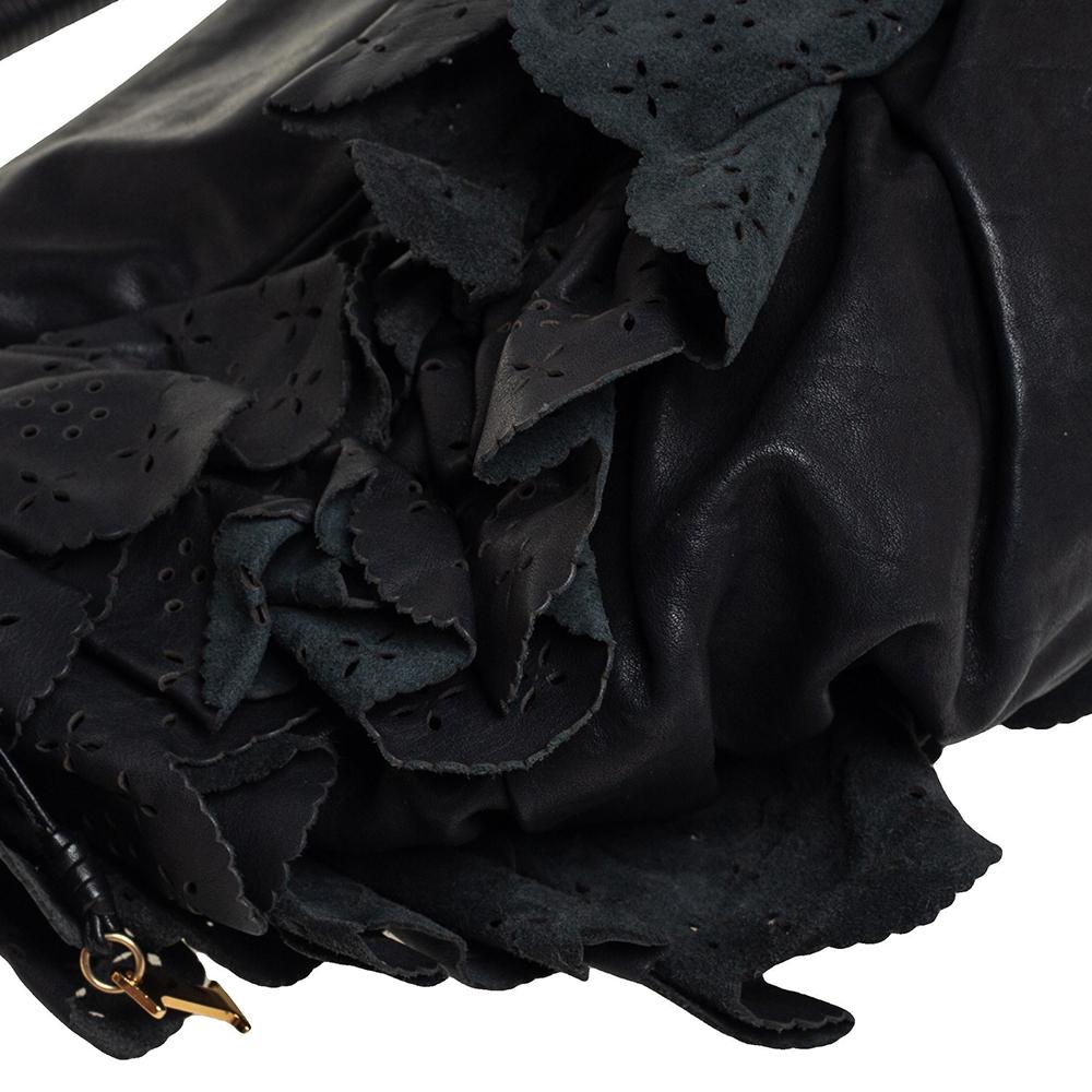 Dior Black Leather Large Gypsy Ruffle Hobo 6