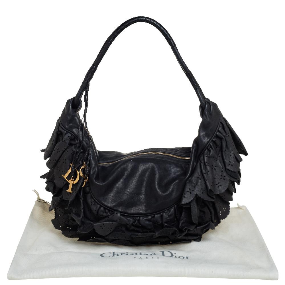 Dior Black Leather Large Gypsy Ruffle Hobo 8
