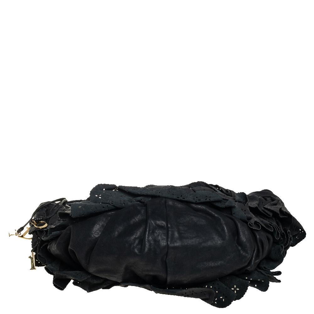Dior Black Leather Large Gypsy Ruffle Hobo 1