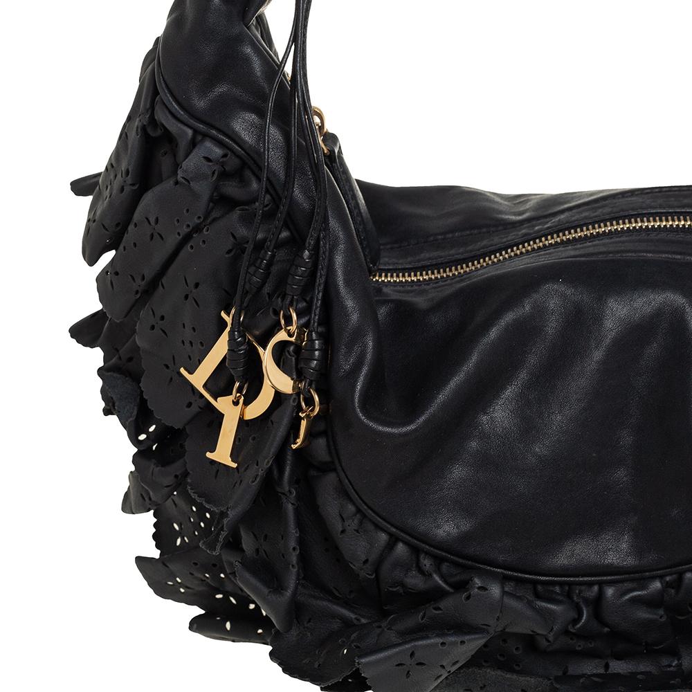 Dior Black Leather Large Gypsy Ruffle Hobo 1