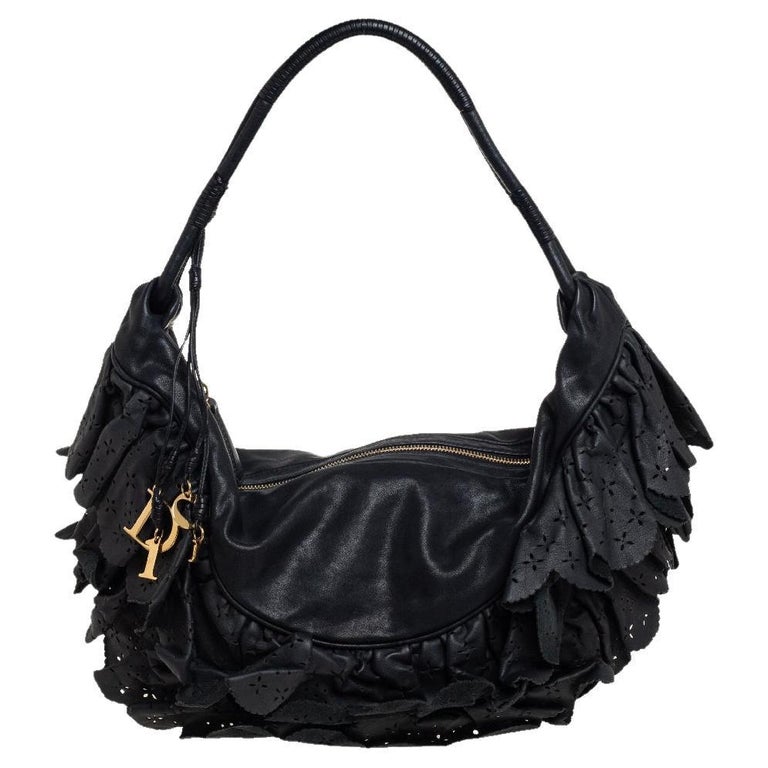 Dior Black Leather Large Gypsy Ruffle Hobo For Sale at 1stDibs