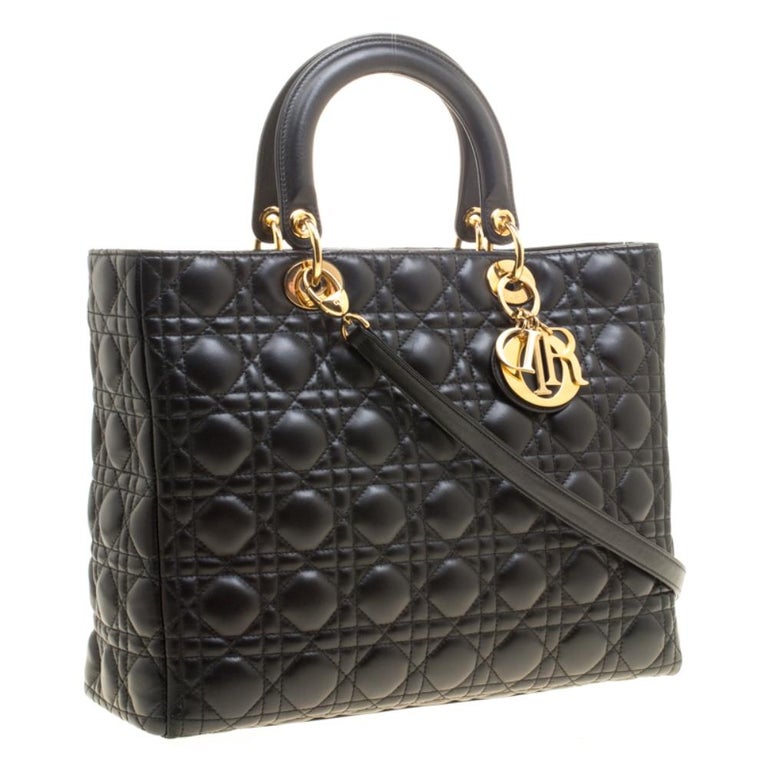 Dior Black Leather Large Lady Dior Tote For Sale at 1stDibs