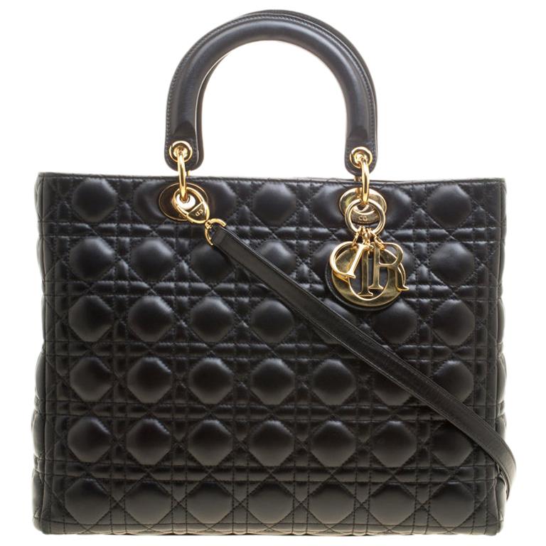 Dior - Grand sac cabas Lady Dior en cuir noir