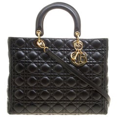 Dior - Grand sac cabas Lady Dior en cuir noir