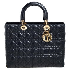 Dior Black Leather Large Lady Dior Tote