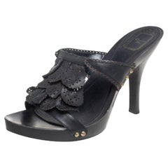 Dior - Sandales fourreau en cuir noir avec détail découpé au laser, taille 41