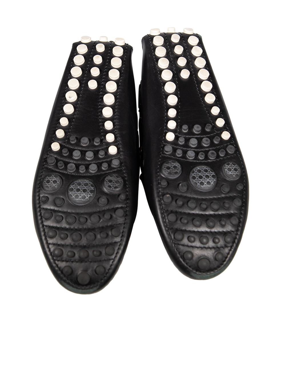 Women's Dior Black Leather Laser Cut Flower Loafers Size IT 39.5 For Sale