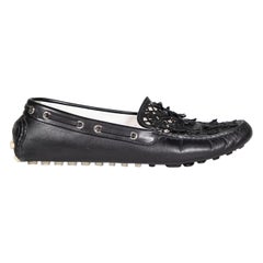 Dior Black Leather Laser Cut Flower Loafers Size IT 39.5